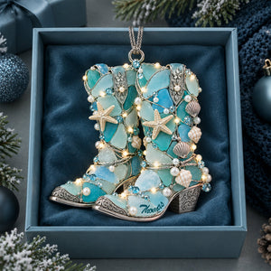 Cowboy Boot Sea Glass Christmas Ornament, Personalized Gifts For Cowboys & Cowgirls 01qhlu260926