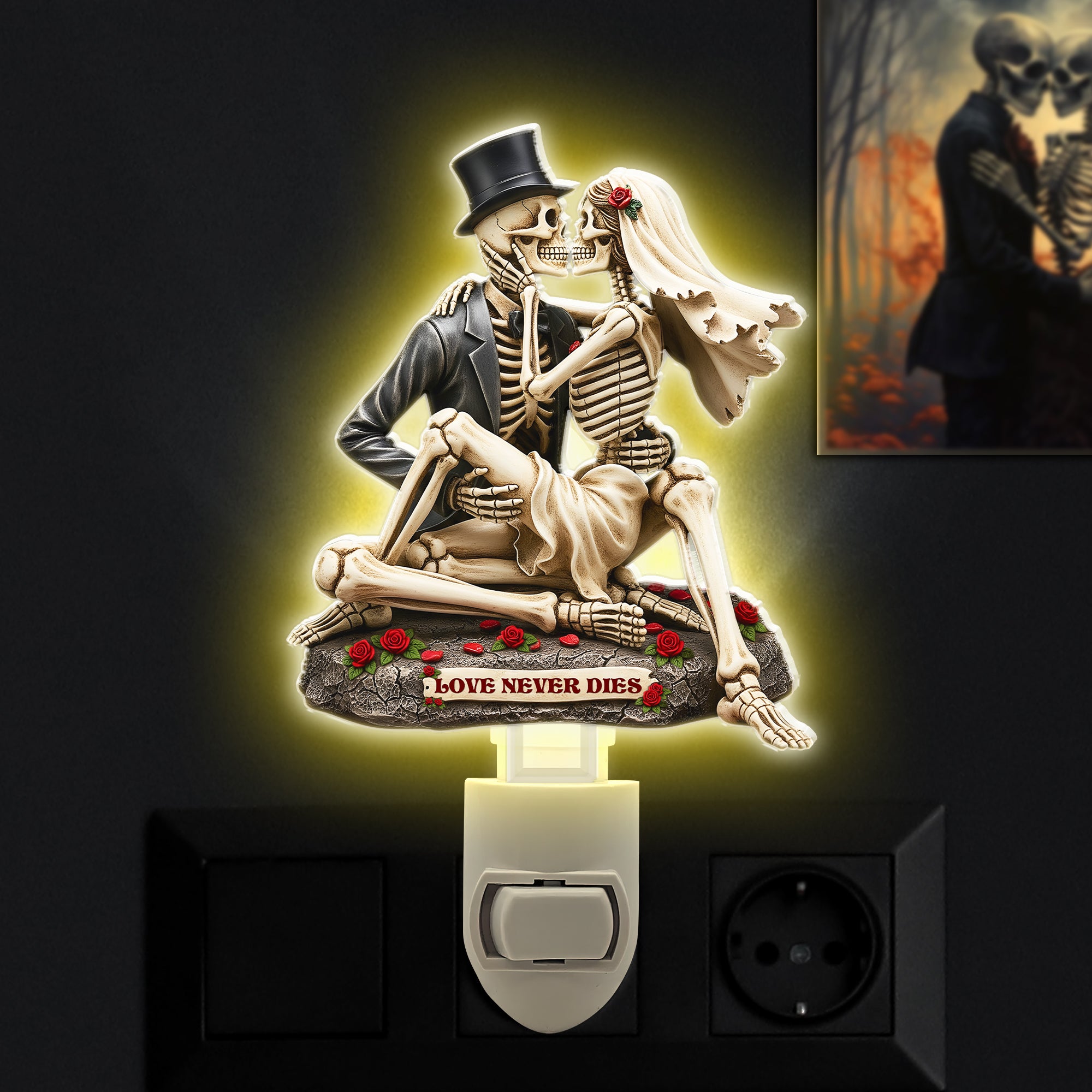 Skull Couple Acrylic Night Light - Personalized Gift For Couple 03NALU090625 - Night Lights - GoDuckee