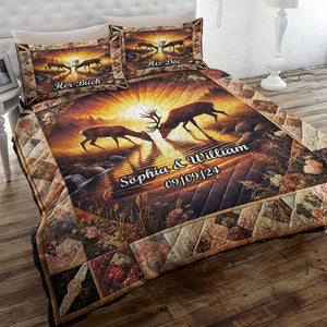 Personalized Gifts For Couple Quilt Bed Set, Romantic Deer Couple 03qhdt241224 - Blanket - GoDuckee