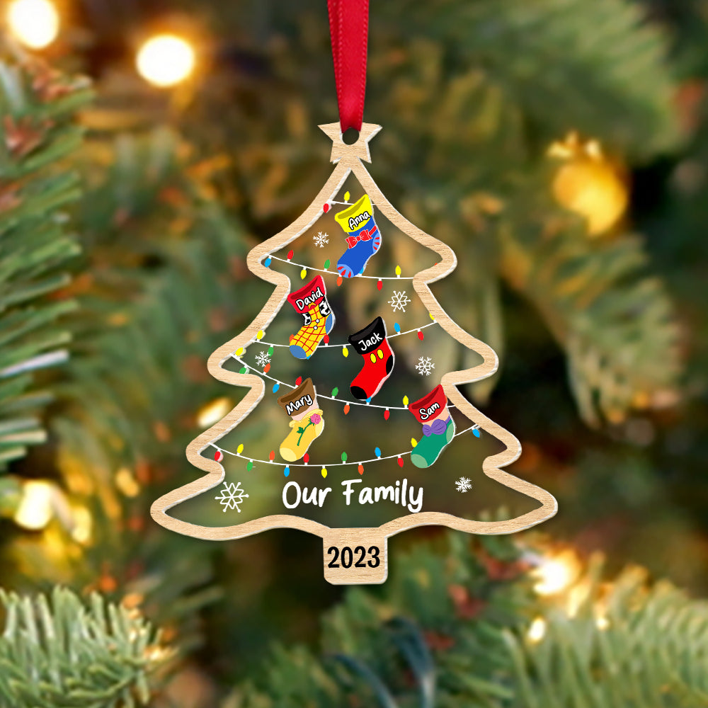 Sock Family Christmas Tree 05natn311023 Personalized Acrylic Ornament - Ornament - GoDuckee