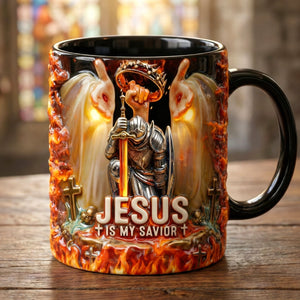 Kneel Templar Knight Warrior & Jesus Savior Accent Mug, Personalized Gifts For Christians 03qhqn210126 - Coffee Mug - GoDuckee