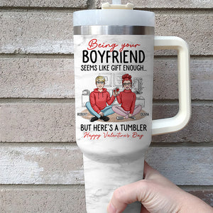 Couple Cheering, Personalized Tumbler Handle, Gifts For Couple - Tumbler Cup - GoDuckee