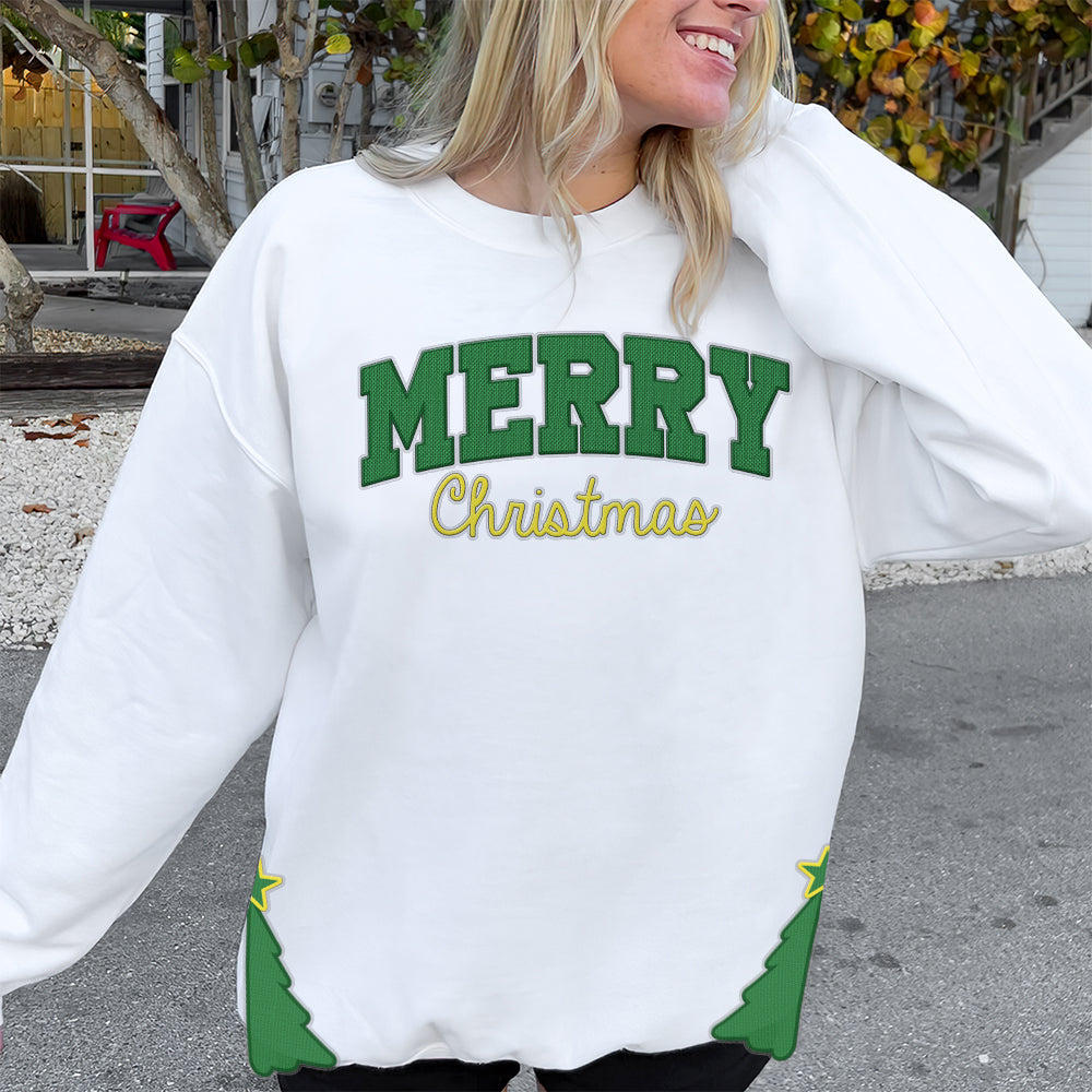 Merry Christmas Side Bow Embroidered Sweatshirt 10acqn011124 - Shirts - GoDuckee