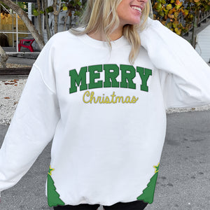 Merry Christmas Side Bow Embroidered Sweatshirt 10acqn011124 - Shirts - GoDuckee