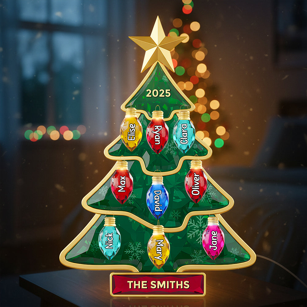Christmas Tree Family Light Box - Personalized Gifts For Family Custom Shape Acrylic Light Box 04NADT301025 - Light Box - GoDuckee