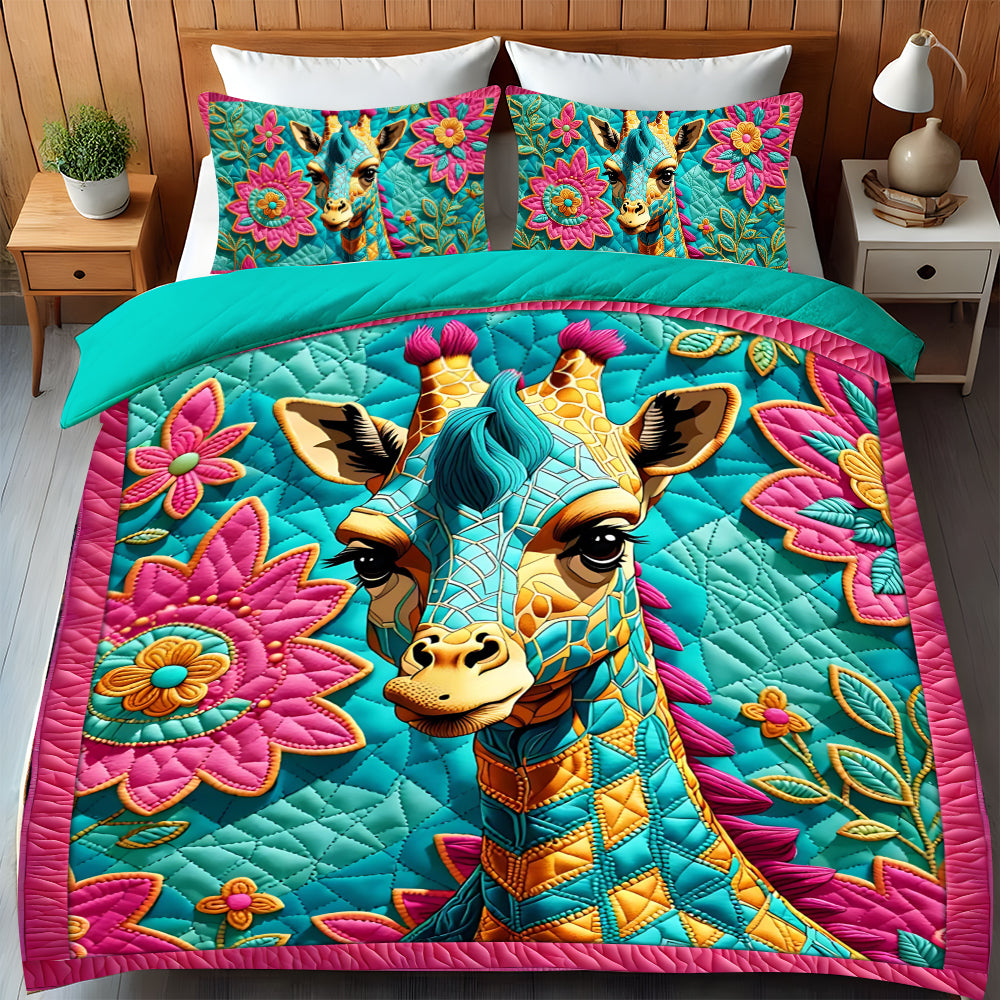 Giraffe In A Blooming Garden Quilt Bedding Set 01HULU200125 - Blanket - GoDuckee