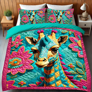 Giraffe In A Blooming Garden Quilt Bedding Set 01HULU200125 - Blanket - GoDuckee