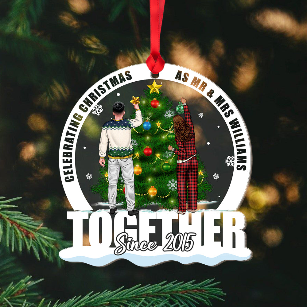 Celebrating Christmas Together Personalized Acrylic Ornament, Couple Gift - Ornament - GoDuckee