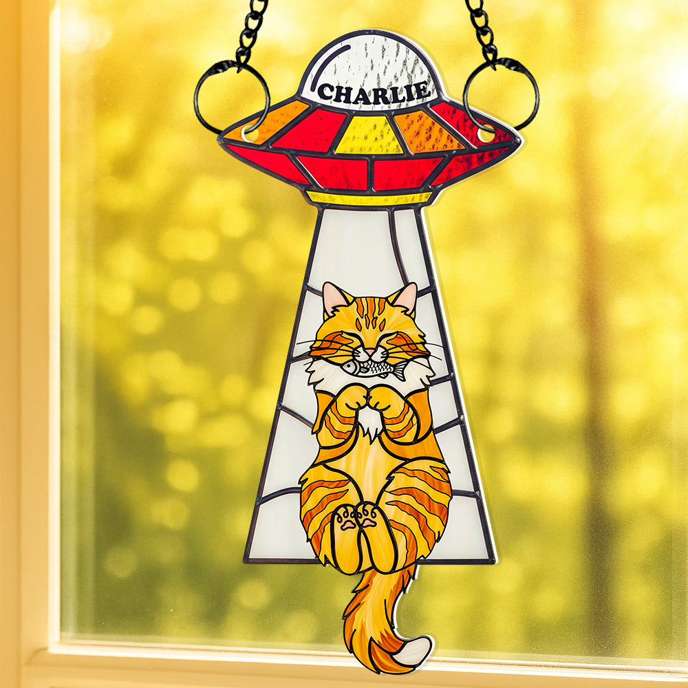 Funny Cat UFO Suncatcher Ornament Personalized Gifts For Cat Lovers 04NADT060625 - Ornament - GoDuckee