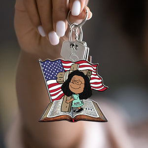 Personalized Gifts For Christians Keychain, Wooden Cross, Bible & American Flag 01qhqn060125 - Keychains - GoDuckee