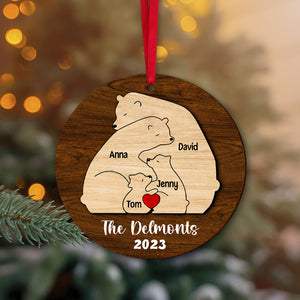 Bear Family Hugging Personalized Wood Ornament, Christmas Gift For Family - PW-2LWORM-02QHTN071123 - Ornament - GoDuckee