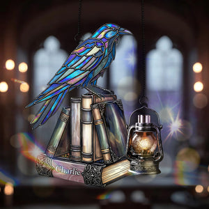 Raven on Books Gothic Suncatcher Ornament - Personalized Gifts For Book Lover 01PGMG150825 - Ornament - GoDuckee