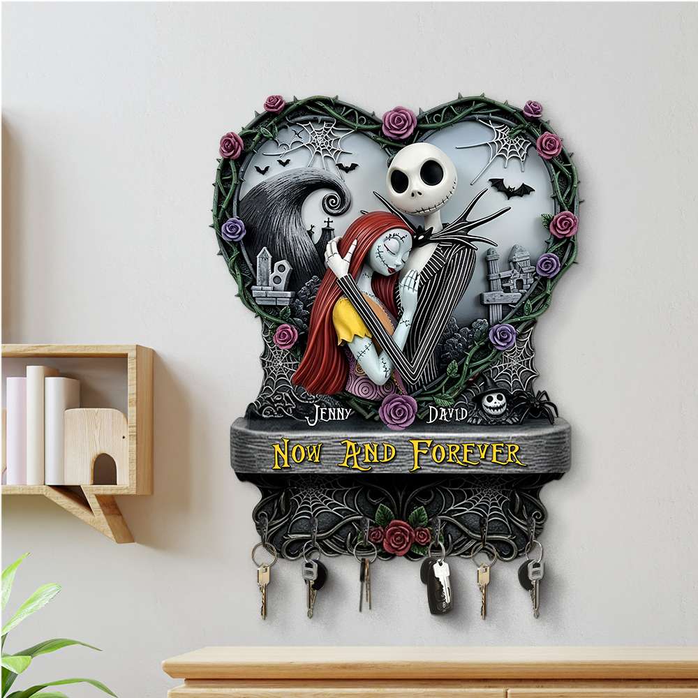 Romantic Skull Couple Personalized Gifts For Couple Key Hanger 03qhtn230525 - Wood Sign - GoDuckee