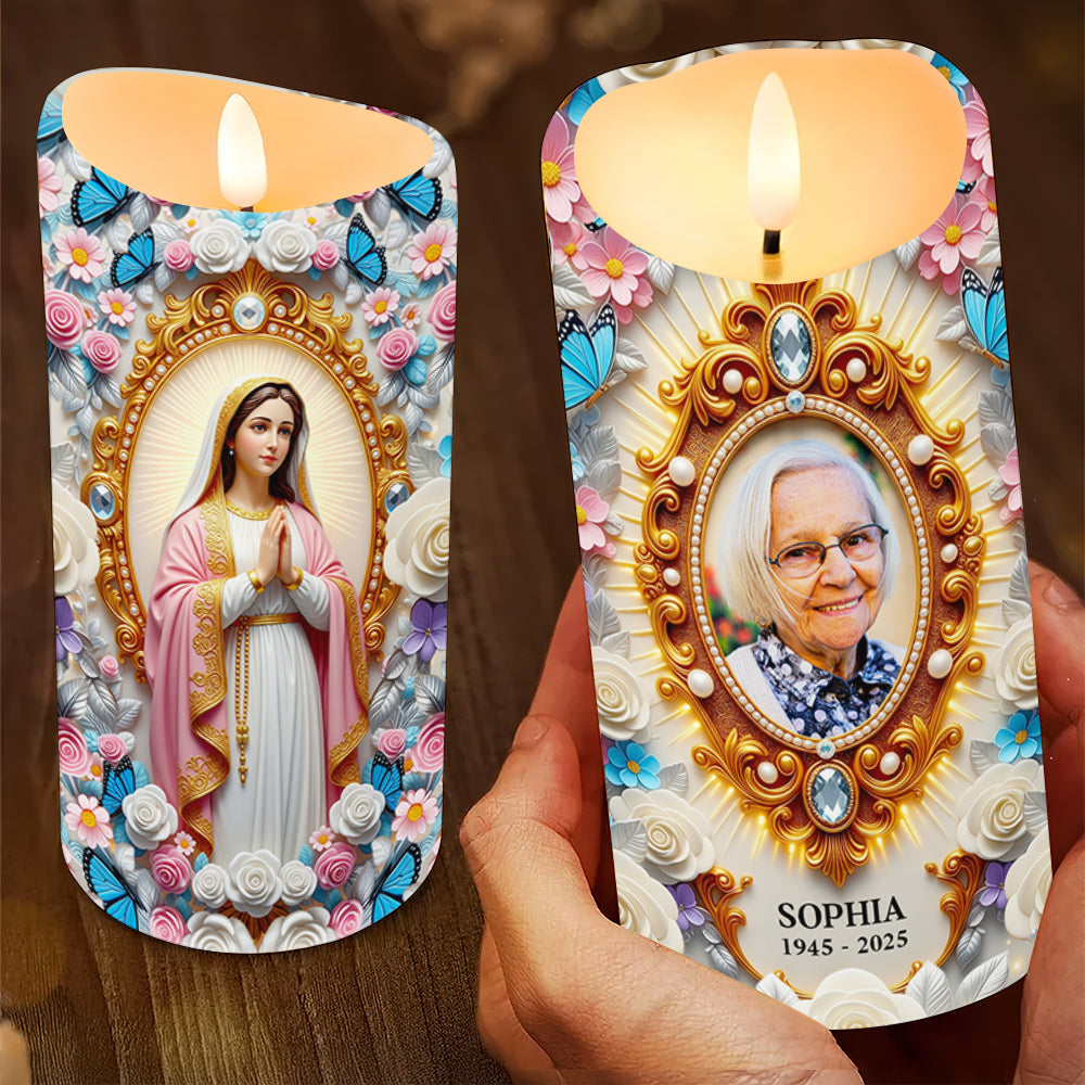 Remembrance Virgin Mary Custom Photo LED Candle Gifts For Heaven 01NADT040725 - Led Candle - GoDuckee