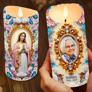 Remembrance Virgin Mary Custom Photo LED Candle Gifts For Heaven 01NADT040725 - Led Candle - GoDuckee
