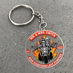 Romantic Skull Couple, Ride Together Last Forever, Personalized Keychain, Gifts For Couple - Keychains - GoDuckee