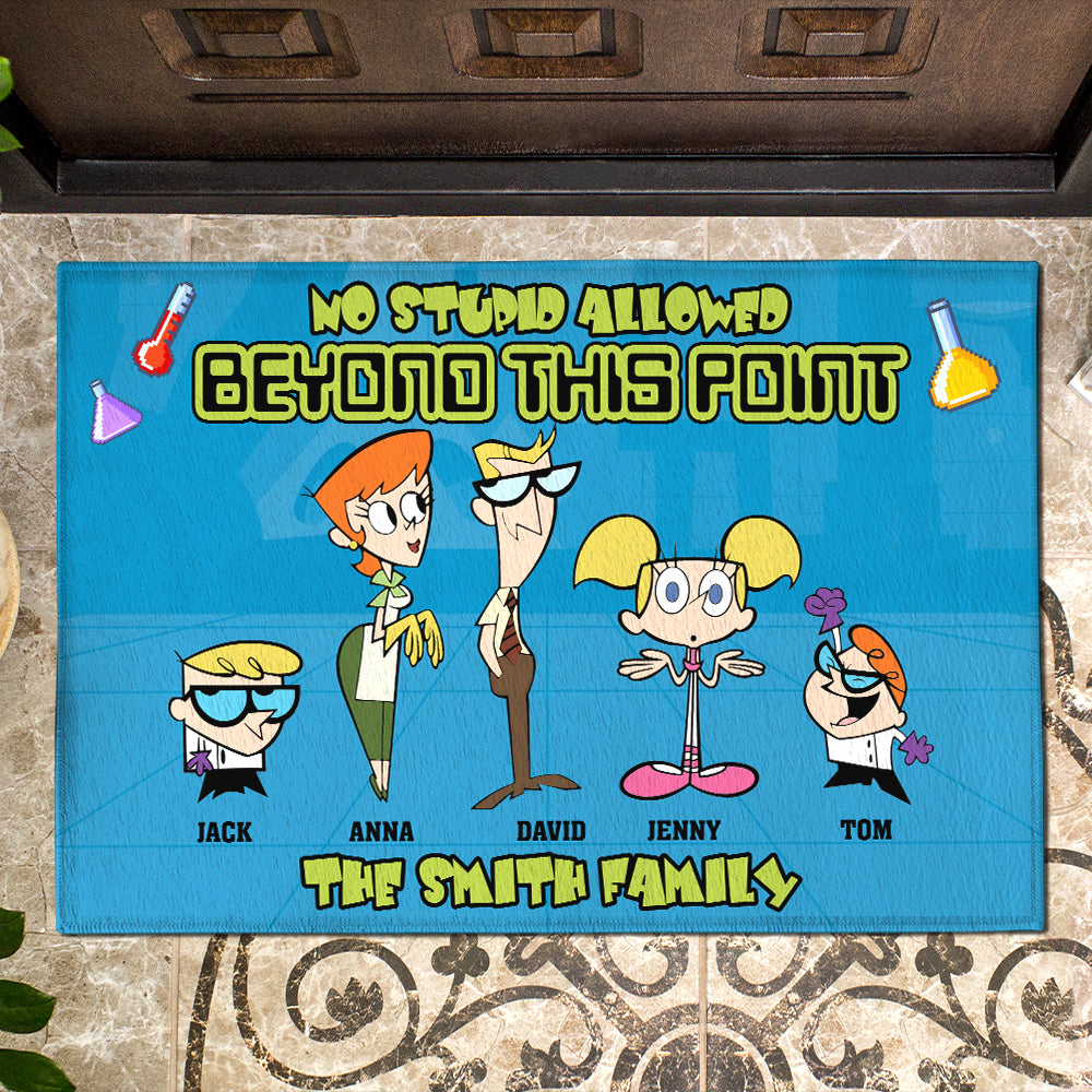 Personalized Gifts For Family Doormat No Stupid Allowed Beyond This Point 04KATN160124 Cartoon Family - Doormats - GoDuckee