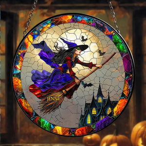 Personalized Gifts For Witch Lover Round Stained Glass Suncatcher Halloween 01XQTN270824 - Ornament - GoDuckee