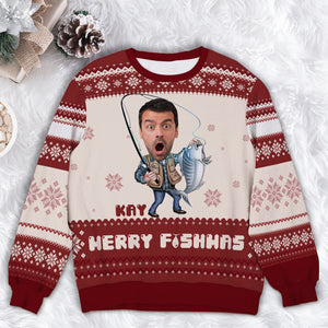 Custom Photo Gifts For Fishing Lover Christmas Ugly Sweater 03TOLU091024 - Ugly Christmas Sweater - GoDuckee