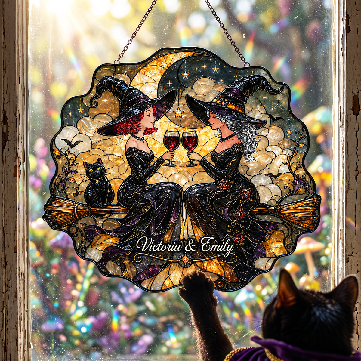 Witch Bestie Suncatcher Ornament Personalized Gifts For Friends 01NATA230726 - Ornament - GoDuckee