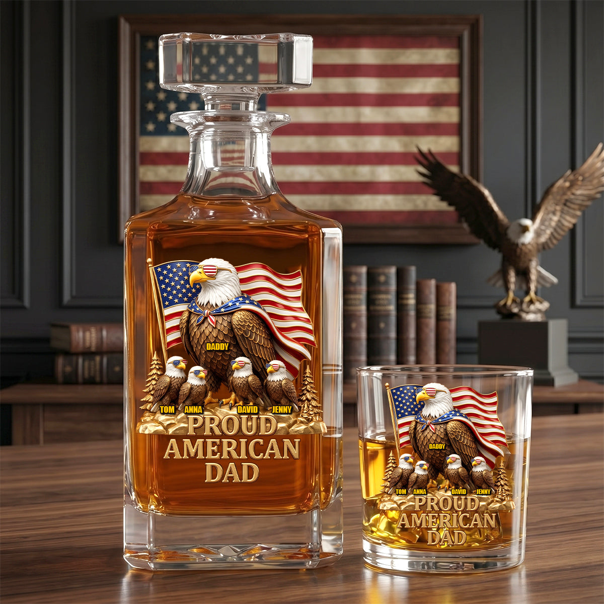 Proud American Eagle Dad - Personalized Gifts For Dad Decanter Set 05natn050526 - Bottle - GoDuckee