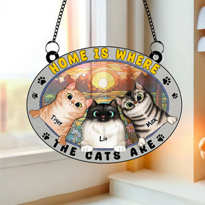 Personalized Gifts For Cat Lovers Suncatcher Ornament Home Is Where The Cats Are - Ornament - GoDuckee