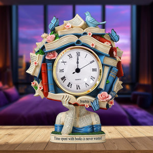 Book Head Girl Desk Clock, Personalized Gifts For Reading Girl 02qhtn030625 - Clock Plaques - GoDuckee