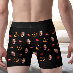 Custom Photo Gifts For Couple Boxer Briefs Halloween Pumpkin Smash Just Tip 03XQDT010824 - Boxer Briefs - GoDuckee