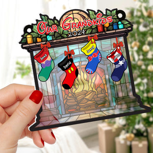 Personalized Gifts For Grandparents Socks Suncatcher Window Hanging Ornament 03natn180724 Christmas Stocking - Ornament - GoDuckee