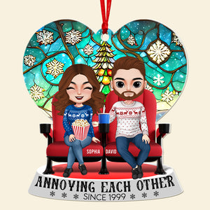 Personalized Gifts For Couple, Movie Couple Suncatcher Ornament Annoying Each Other 01NAQN230924HH - Ornament - GoDuckee