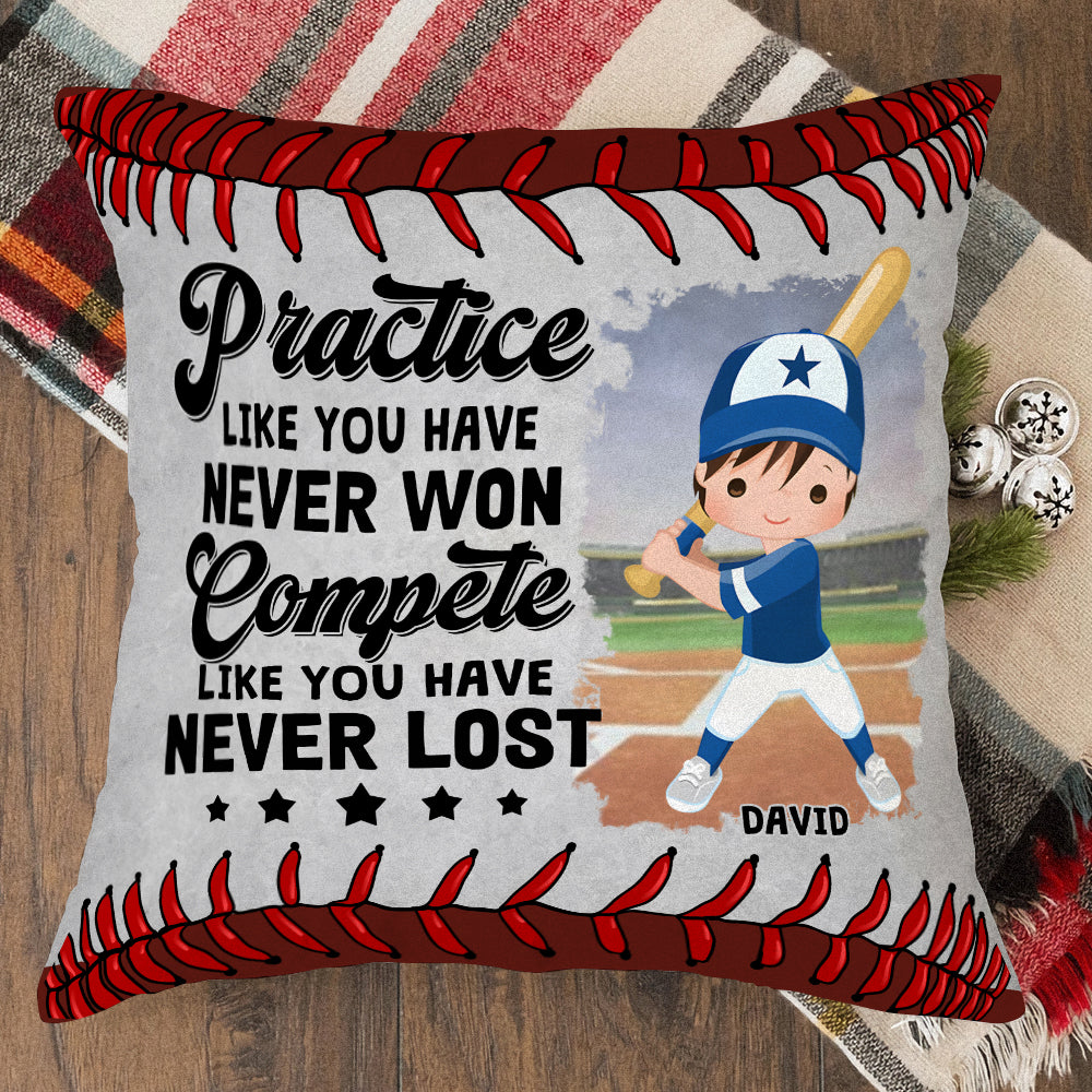 Compete Like You Have Never Lost Personalized Baseball Square Pillow 01OHTN270723 - Pillow - GoDuckee