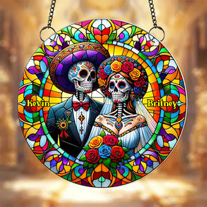 Personalized Gifts For Couple, Boho Skull Couple Acrylic Suncatcher Ornament 03ACDT310824 - Ornament - GoDuckee