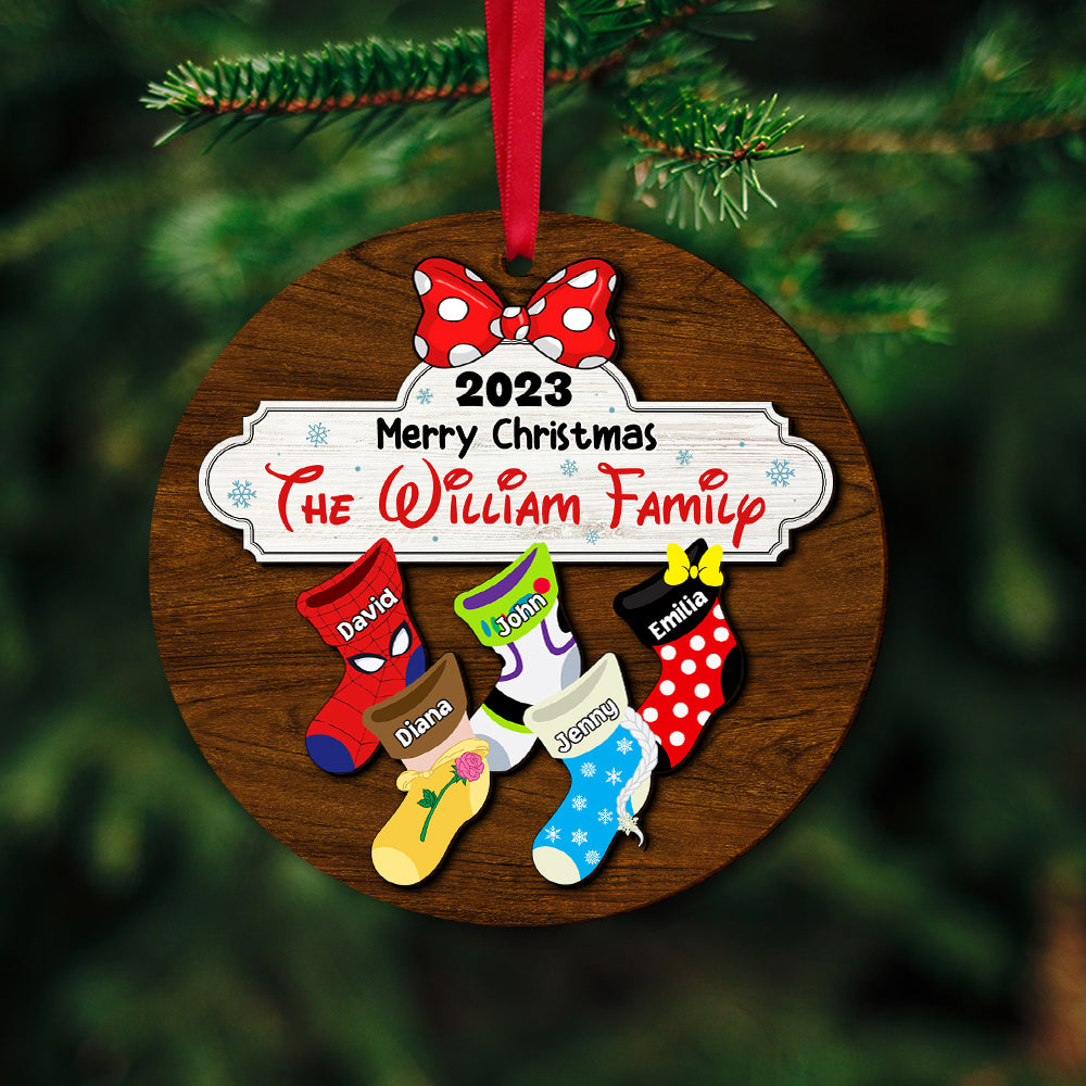 Merry Christmas, Gift For Family, Personalized 2 Layer Wood Ornament, Cartoon Socks Ornament, Christmas Gift 06NATN281023 - Ornament - GoDuckee