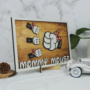 Mommy Mouse - Personalized Layered Wood Sign Stand - Gift For Mom, Dad - Wood Sign - GoDuckee