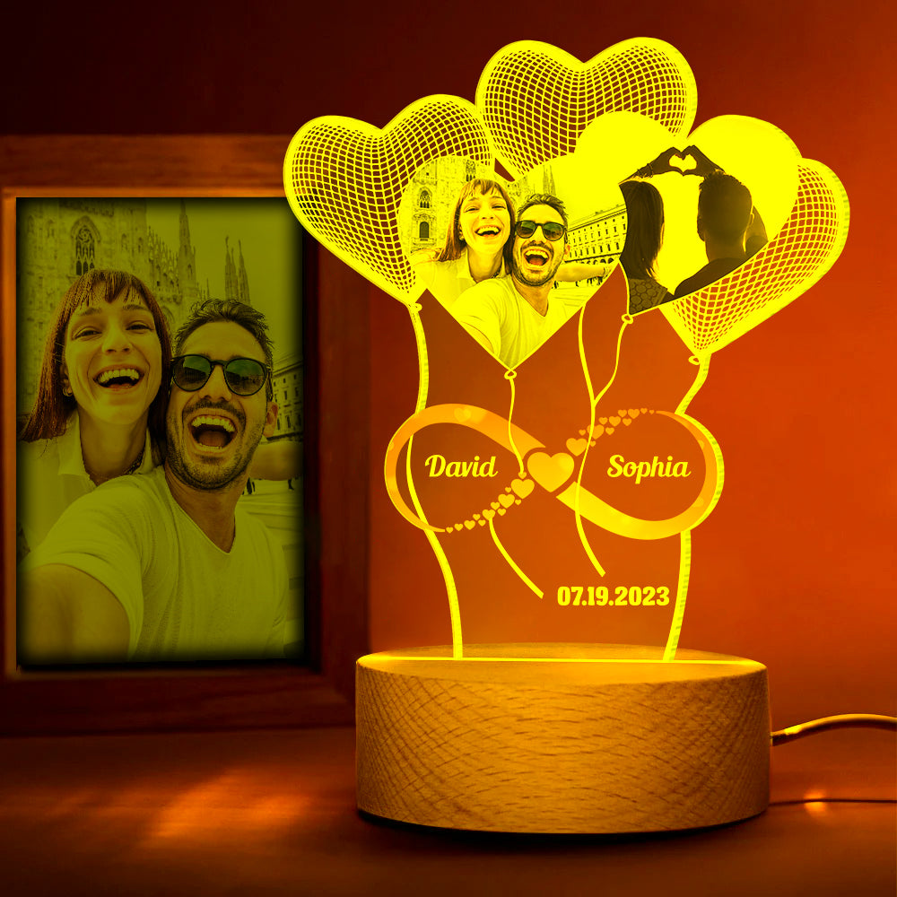 Anniversary Gifts For Couple, Personalized Led Night Light Wood Base, Valentine's Day Gifts - Led Night Light - GoDuckee