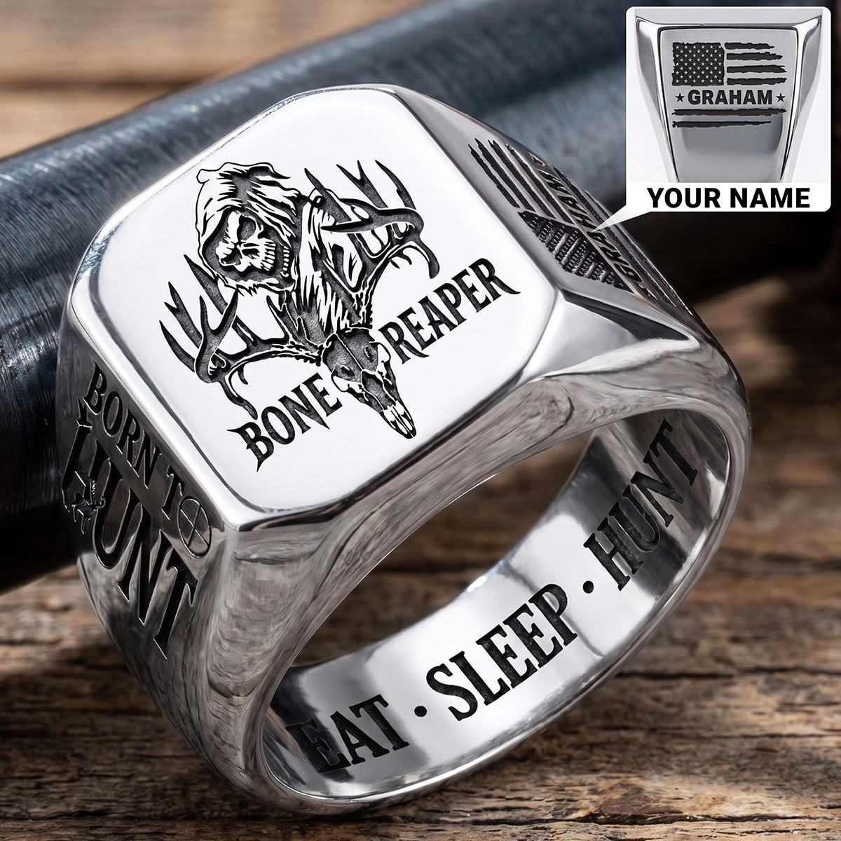 Born To Hunt Skull Engraved Men's Ring - Personalized Gifts For Hunting Lovers 02huta080926 - Ring - GoDuckee