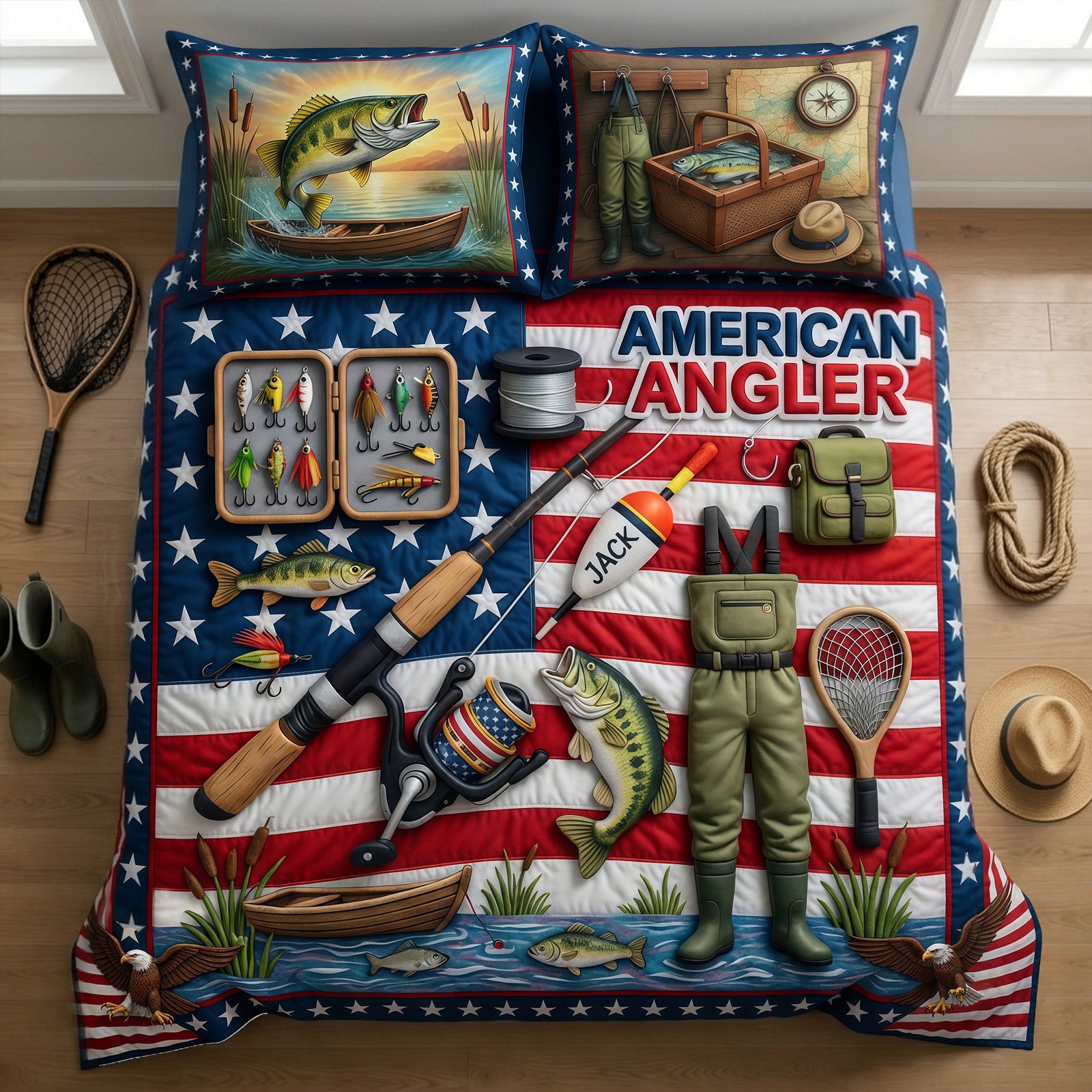 USA Fishing Quilt Bedding Set - Personalized Gifts For Fishing Lovers 05TYLU260326 - Blanket - GoDuckee