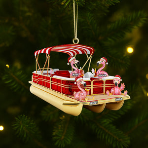 Flamingo Pontoon Christmas Acrylic Ornament Personalized Gifts For Family 02ohtn180825 - Ornament - GoDuckee