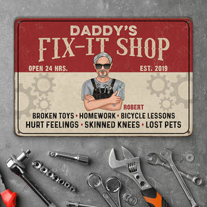 Daddy's Fix-It Shop Personalized Metal Wall Art, The Know-It-All Dad Metal Sign, Father's Day Gift, Birthday Gift For Dad - Metal Wall Art - GoDuckee