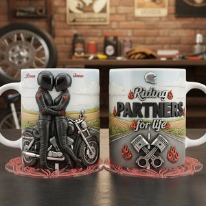 Biker Couple Coffee Mug - Personalized Gifts For Couple Coffee Mug 04NATA230126 - Coffee Mug - GoDuckee