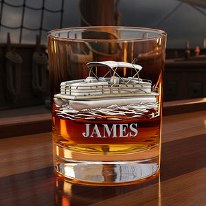 Pontoon Personalized 11oz Round Glass, Personalized Gifts For Sea Lover 01pgta230925 - Whiskey Glass - GoDuckee