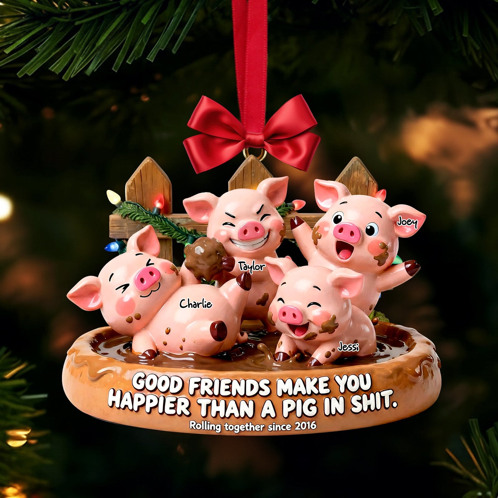 Happy Silly Pig Friends Ornament - Personalized Gifts For Friends 01QHLU231125 - Ornament - GoDuckee