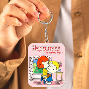Personalized Gifts For Couples Keychain Happiness Is Giving Hug 06TOLU040125HG - Keychains - GoDuckee