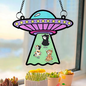 Personalized Gifts For Cat Lovers Suncatcher Ornament, Funny UFO Cat Abduction 01NAMH260724 - Ornament - GoDuckee