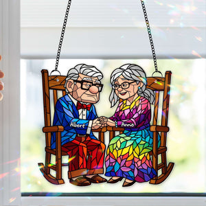 Old Couple On the Porch Suncatcher - Personalized Gifts For Couples 01TOLU190725 - Ornament - GoDuckee