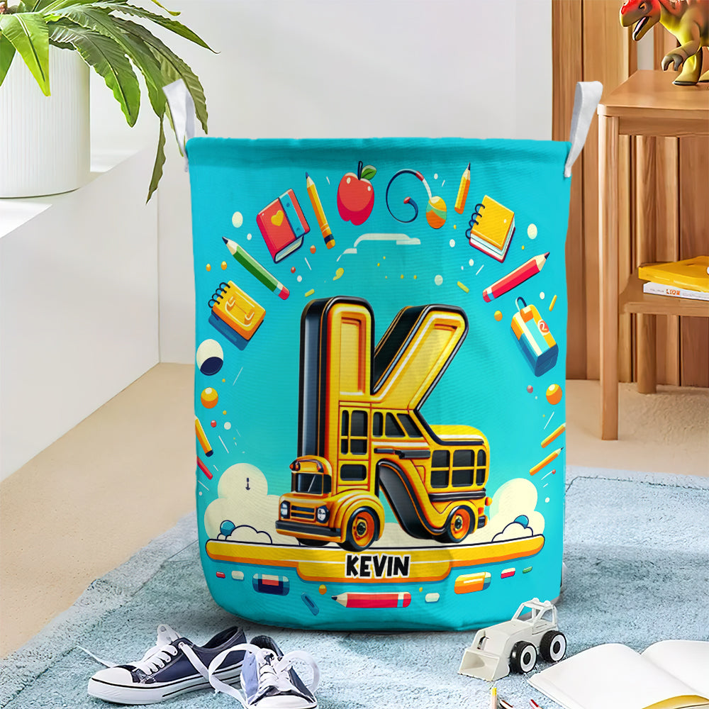 Custom Alphabet Letter Gifts For Kid Bus Lover Laundry Basket 02xqtn051224 - Laundry Basket - GoDuckee