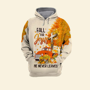 Fall For Jesus He Never Leaves, Autumn Shirt, Gifts For Christian - AOP Products - GoDuckee