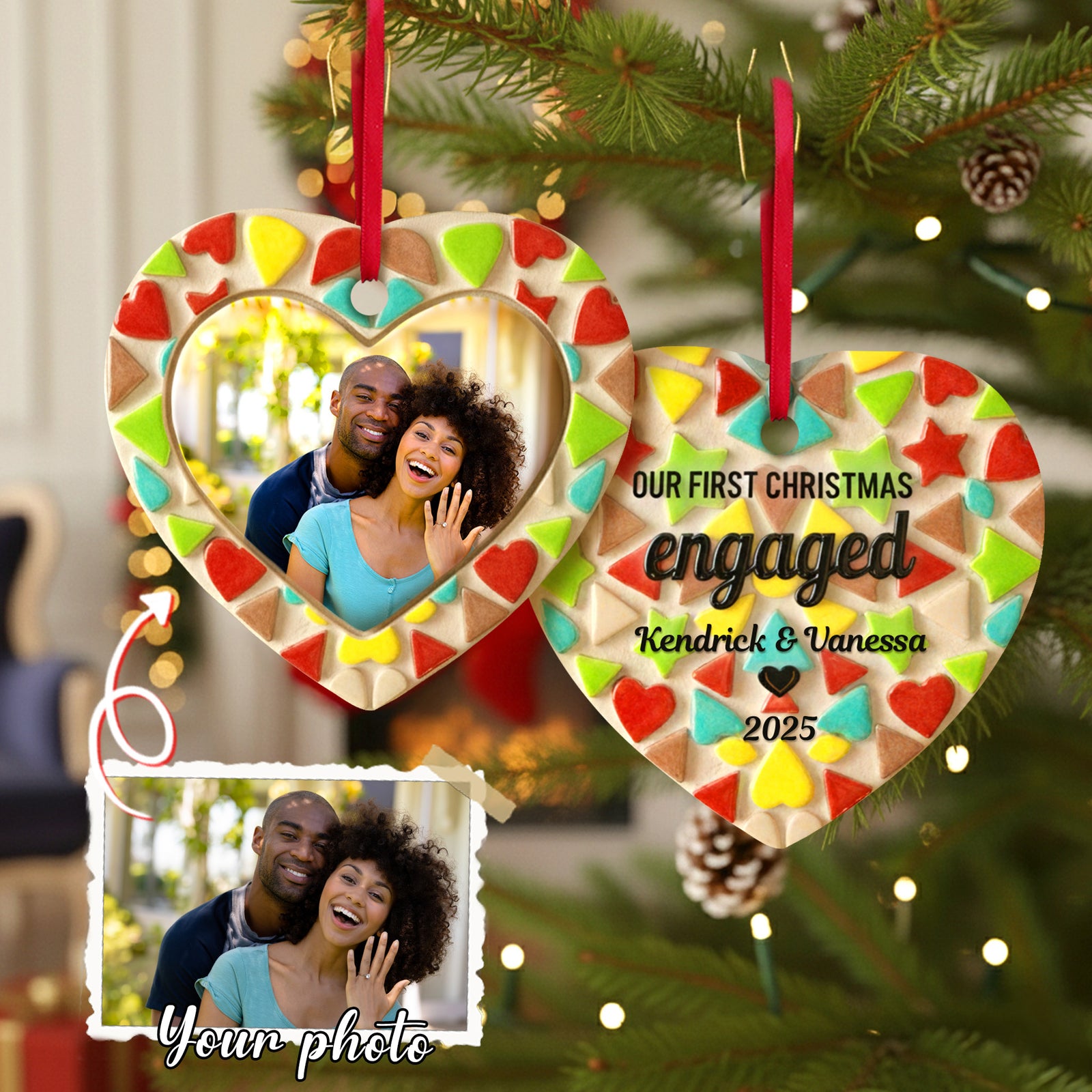 First Christmas Engaged Ornament, Personalized Gifts For Couple 01qhmg030925 - Ornament - GoDuckee