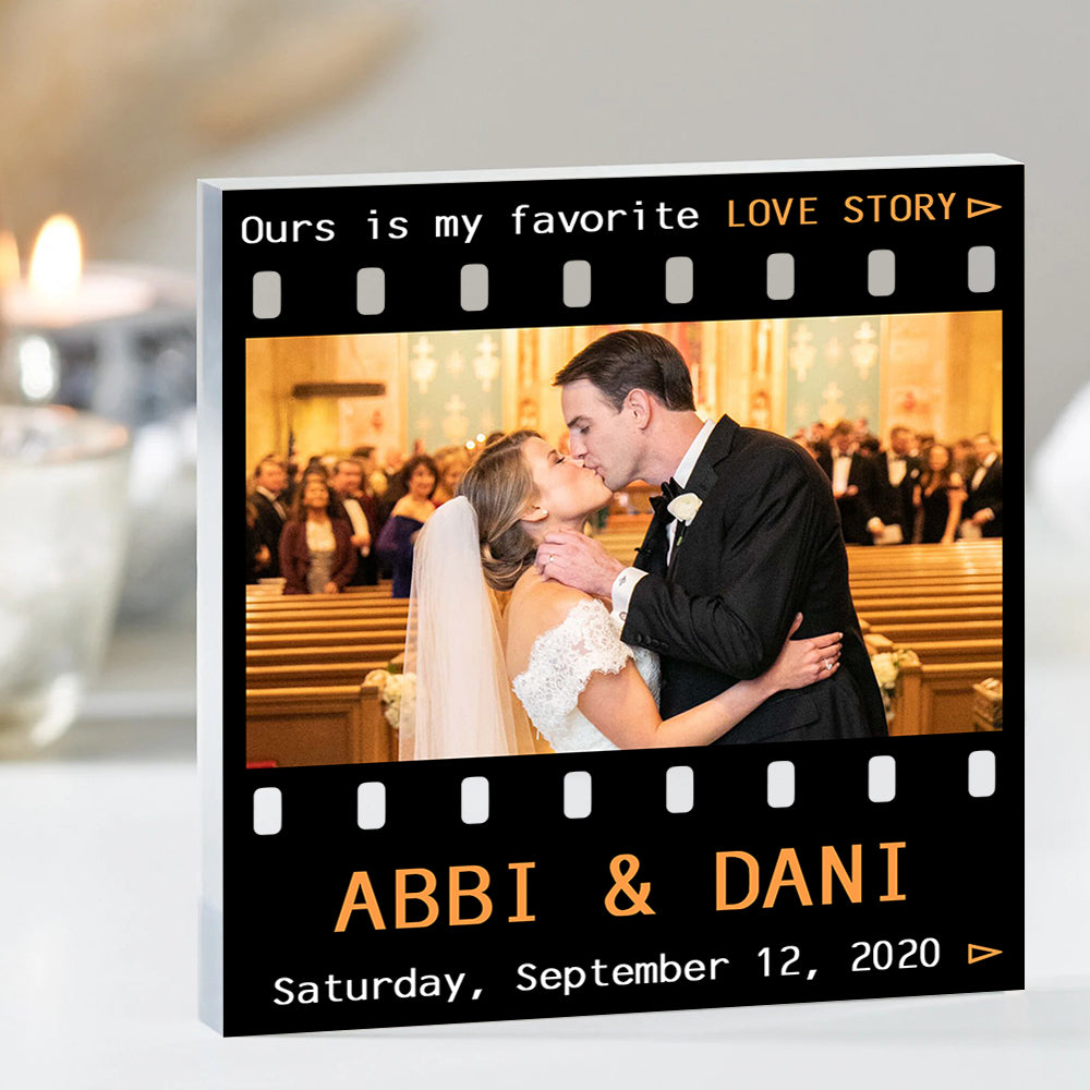 Personalized Gifts For Couple Custom Shaped Acrylic Plaque Ours Is My Favorite Love Story - Decorative Plaques - GoDuckee