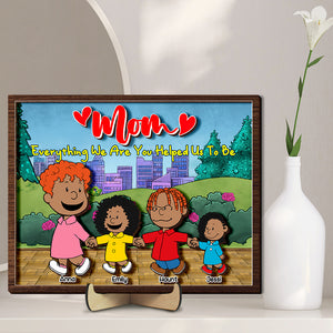 Personalized Gifts For Moms Wood Sign Mom & Kids Holding Hands 03TOLU220125DA - Wood Sign - GoDuckee